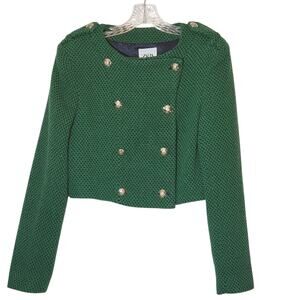 ZARA Tweed Cropped Green Jacket Blazer Double Breasted Boxy Retro Modern Chic L